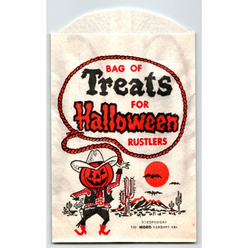 Trick Or Treat Halloween Candy Goodie Bag For Rustlers JOL Pumpkin Head Man Bats